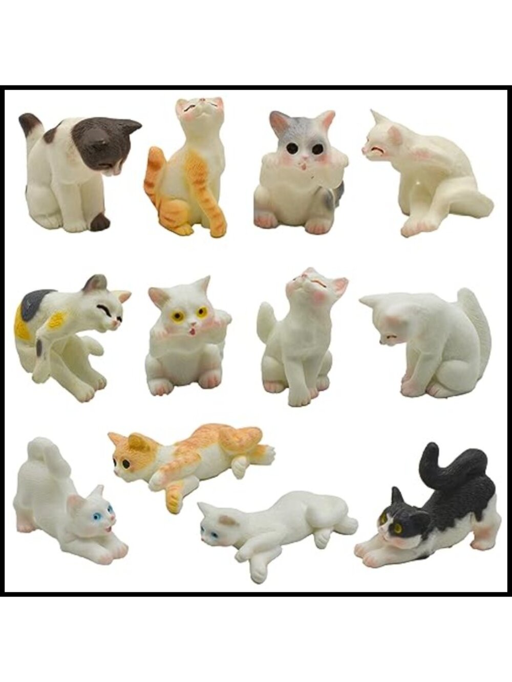 12Pc Resin Miniature Cat Figurines Hand-Painted Cake Toppers